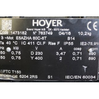 HOYER  3~Motor E5AZHA 80C-6T 890 rpm -Gebraucht/Used