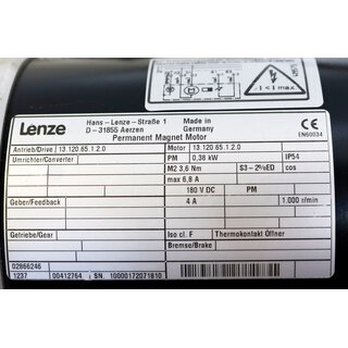 Lenze Permanent Magnet Motor  13.120.65.1.2.0   1000rpm -Gebraucht/Used