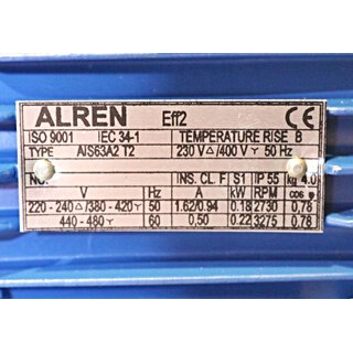 ALREN AIS63A2T2 Elektromotor 0,18 KW 2730RPM -OVP/unused-