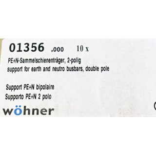 10 Stk.  Wöhner  PE+N Sammelschienenträger  2-polig 01356  -Neu/OVP