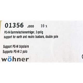 10 Stk.  Wöhner  PE+N Sammelschienenträger  2-polig 01356  -Unused/OVP