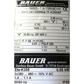 Bauer BK10-24V/D08MA4-TF-K305/SP+ Eta-K305 i=16,87 -unused-