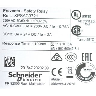 Schneider Electric   XPS AC 3721 Safety Relay  gebraucht/used
