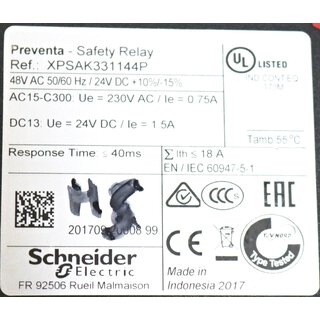 Schneider Electric  XPS AK3311 44P Safety Relay  gebraucht/used