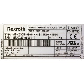 Rexroth MSK030B-0900-NN-S1-UG0-NNNN MNR: R911308677 -used-