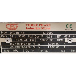 CEG 3~Motor MT71B-44 0,37/0,44 kW  1360/1630 rpm