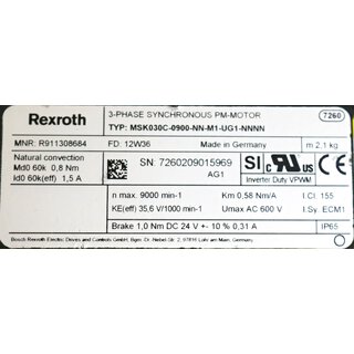 Rexroth 3~MOTOR MSK030C-0900-NN-M1-UG1-NNNN IndraDyn S  9000/min -Gebraucht/Used