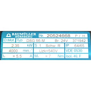 BAUMLLER DSG 56-M  2,35kW 4000RPM Servomotor