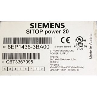 Siemens SITOP POWER 20 6EP1436-3BA00 -Gebraucht/Used