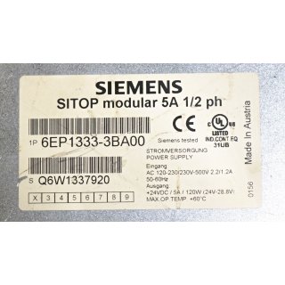 Siemens SITOP modular 5A 1/2 ph 6EP1333-3BA00  gebraucht/used