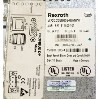 Rexroth IndraControl V  VCP20 2DUN 003 PB NN PW  Embedded Terminals - used
