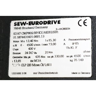 SEW Eurodrive KH47 CMP80S/BP/KY/AK0H/SB1  mit Getriebe / Unused