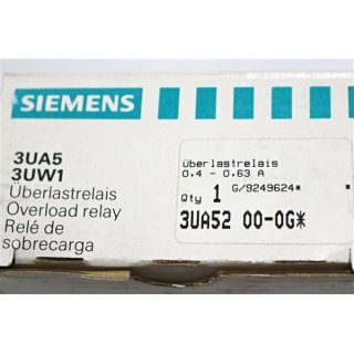 Siemens Überlastrelais 3UA5200-0G 0,4-0,63A -Neu/OVP