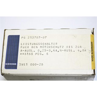 Siemens Leistungsschalter 3VE1000-2D   20A -Neu/OVP