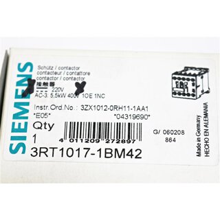 Siemens 3RT1017-1BM42 Leistungsschtz -OVP/unused-