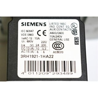 Siemens Sirius 3RT1046-1B..4 mit 3RH1921-1HA22  -Gebraucht/Used
