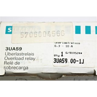 Siemens Überlastrelais 3UA59-00-1J  6,3-10A -Neu/OVP