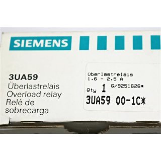 Siemens Überlastrelais 3UA59-00-1C 1,6-2,5A -Neu/OVP