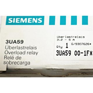 Siemens Überlastrelais 3UA59 00-1F  3,2-5A -Neu/OVP
