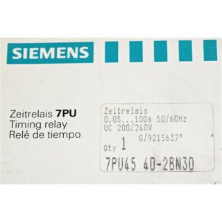 Siemens Zeitrelais 7PU45 40-2BN30 0,05..100s  -Neu/OVP