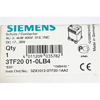 Siemens 3TF2001-0LB4 Schtz Baugrsse 00 -OVP/unused
