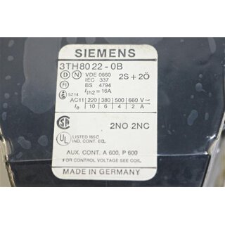 Siemens Schütz 3TH8022-0B Unused