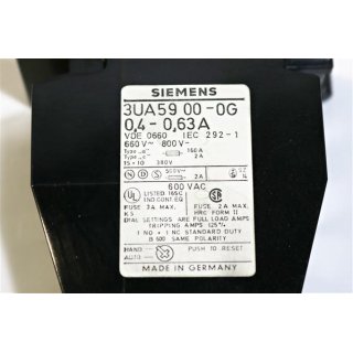 Siemens Überstromschutzrelais 3UA5900-0G 0,4-0,63A -Neu/OVP