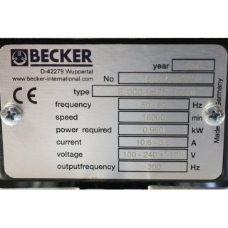 BECKER VASF1.80/2-0000.01 Vacuum+ E-000-9675 I 010  und Remote Control max. 40,5 m³/h 0,8kW  BJ 2016 -Neu