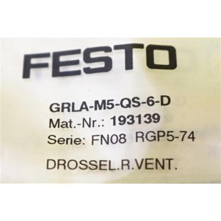 FESTO Drossel R. Ventil GLRA -M5-Qs-6-D -Neu