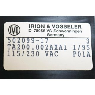 IRION VOSSELER Bedienpanel  TA200-002AXA1 - Gebraucht/Used