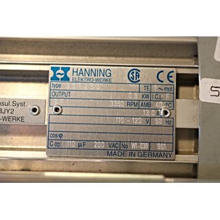 Hanning E8F2B3 E-Motor 1 Phase 60 Hz 3360 rpm 0,9 kW -unused-