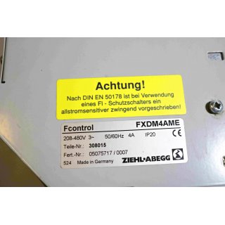 ZIEHL-ABEGG FControl FXDM4AME Regelgerät 208-480V 3~ 50/60Hz 4A -Gebraucht/Used
