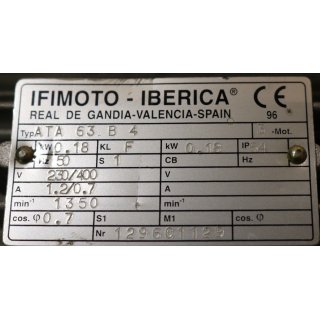 IFIMOTO-IBERCIA  ATA 63B4  rpm 1350  0,18 kW