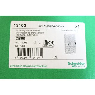 Schneider Electric Typ13103 Incoming Circuit breaker /3P+N 30/60A 500mA-Neu/OVP