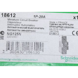 Schneider 18612 Leistungsschalter NG125N, 1P, 20A, C-Charakteristik -OVP/unused-