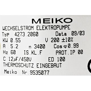 Meiko 4273.2060 Wechselstrom Elektropumpe 0,55kW / 60 Hz -unused-