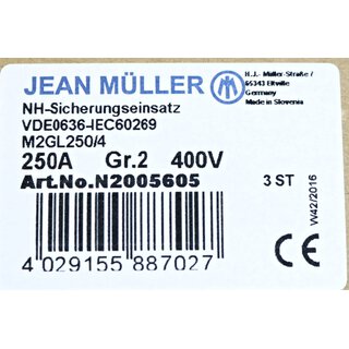 Jean Mller 3Stck NH-Sicherungseinsatz M2GL250/4  Gr. 2 400V 250A - Neu/OVP