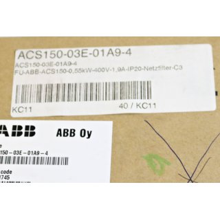 ABB Frequenzumrichter ACS150-03E-01A9-4 0,55kW 400V-1,9A IP20 Netzfilter -Neu/OVP