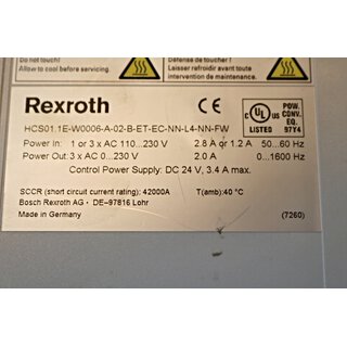 REXROTH HCS01.1E-W0006-A-02-B-ET-EC-NN-L4-NN-FW Servo Controller -used-