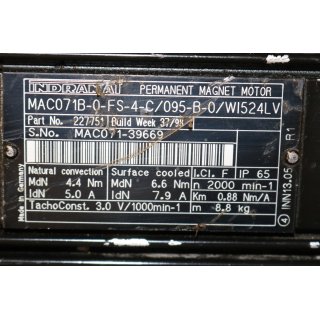 Indrament Permanent Magnet Motor MAC071B-0FC-4-C/095-B-0/WI524LV -Gebraucht/Used