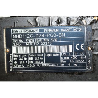 INDRAMAT PERMANENT MAGNET MOTOR MHD112C-024-PG0-BN -Gebraucht/Used