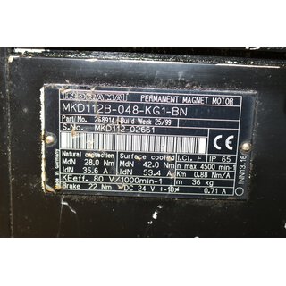INDRAMAT Permanent - Magnet- Motor MKD112B-048-KG1-BN -Gebraucht/Used
