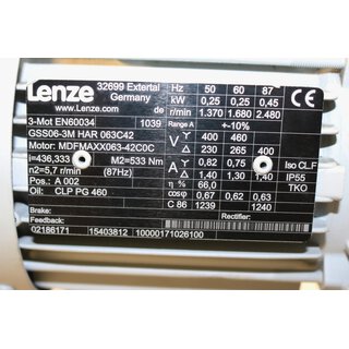 Lenze Getriebemotor MDFMAXX063-42C0C/GSS06-3M HAR 063C42 0,25KW -Gebraucht/Used
