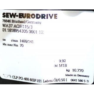 SEW-Eurodrive  WA37 AQH115/3 01.18189505.0001.12  Neu