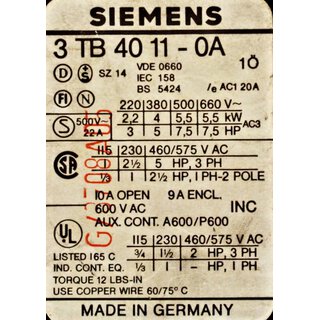 Siemens 3TB4011-0A Hilfsschütz -used-