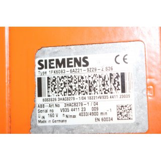Siemens Servomotor 1FK6083-6AZ21-9ZZ9-Z S26  -Gebraucht/Used
