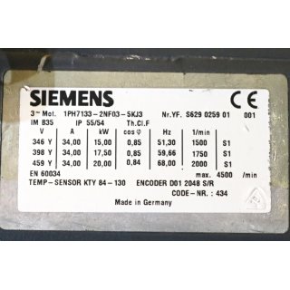 Siemens 3~ Servo Motor1PH7133-2NF03-5KJ3 - Gebraucht/Used