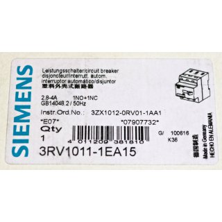 SIEMENS 3RV1011-1EA15 Leistungsschalter -Neu/OVP
