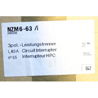 Mller Klckner Hauptschalter Leistungstrenner NZM6-63 i -Neu/OVP