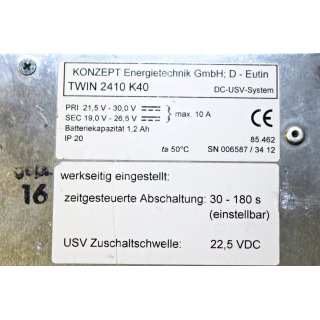 Konzept Energietechnik TWIN 2410 K40 USV Modul- Gebraucht/Used